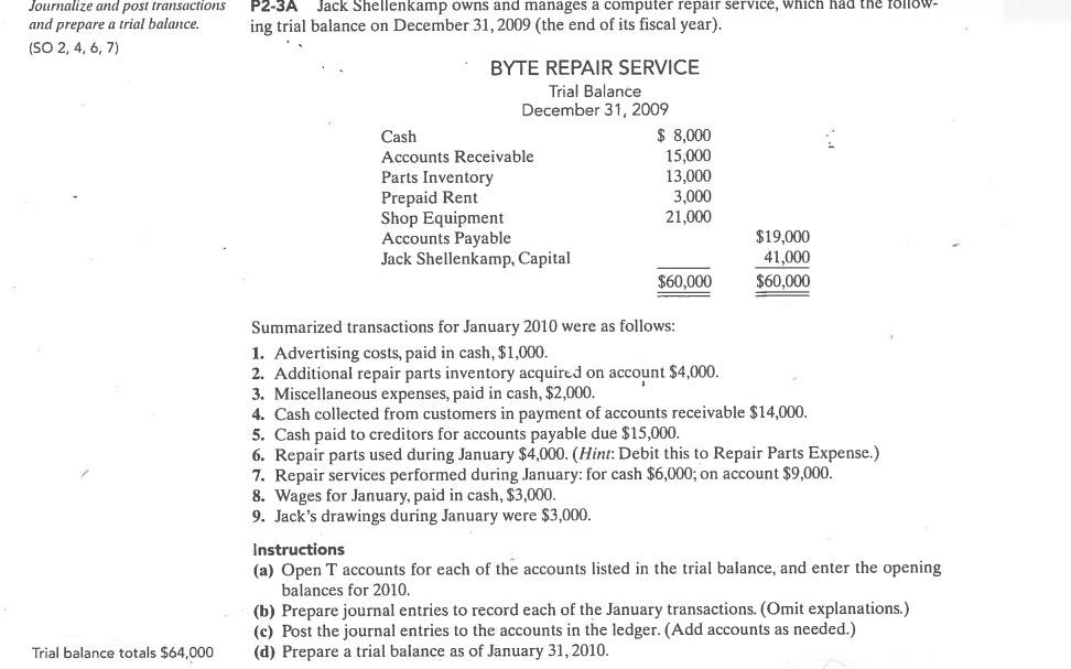 ANSWER A,B,C,D THROUGH EXCEL Journalize and post transactions and prepare a