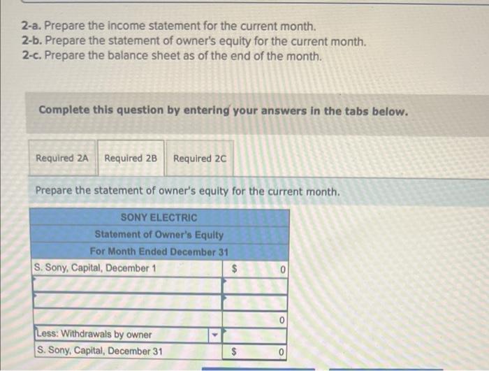 the current month - prepare the statement of owner's equity for the