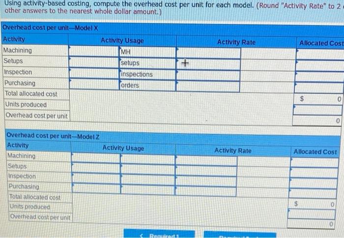 activity rate for each activity using activity-based costing. 2. Using activity-based costing,