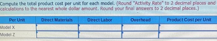 compute the overhead cost per unit for each model. 3. Compute the