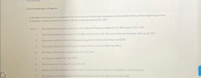  hi View Policies Current Attempt in Progress Cullumber Hardware Store completed