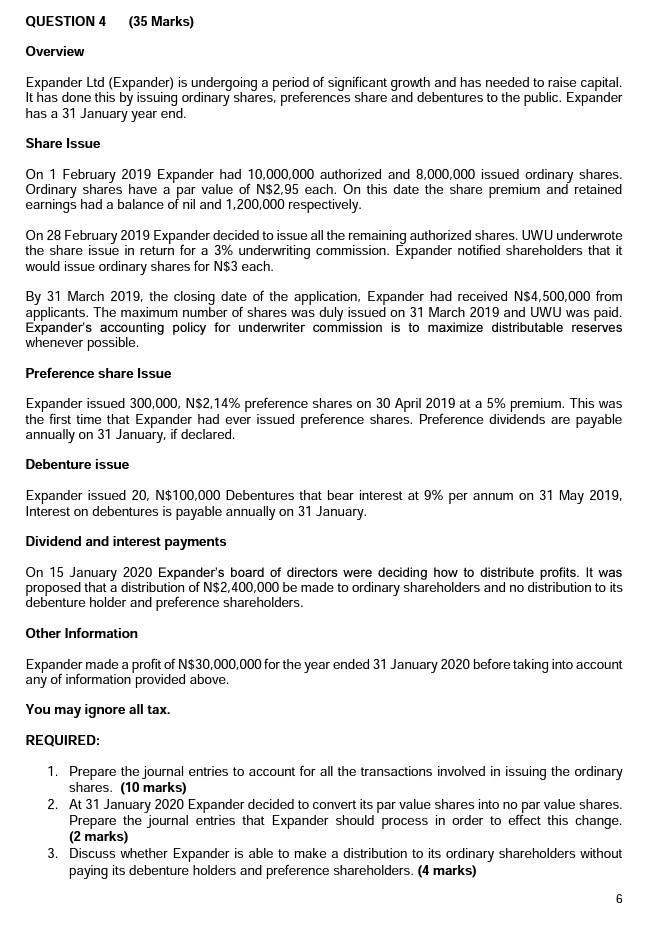  please help QUESTION 4 (35 Marks) Overview Expander Ltd (Expander) is
