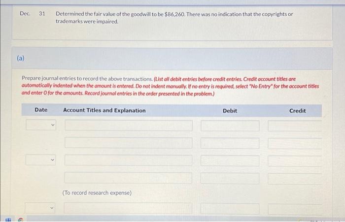 goodwill reported by Oriole Corporation at December 31, 2020, follow: $36,600 Copyrights