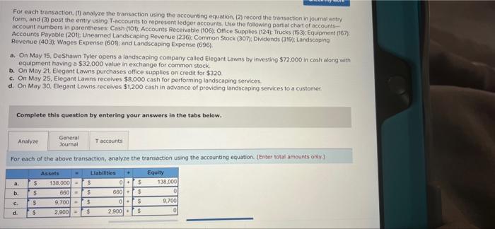 (Algo) Analyzing transactions and preparing journal entries LO A1 For each transaction