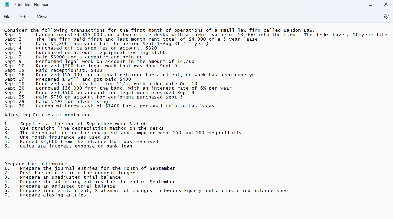 PLEASE Explain Transaction that took place on September 2nd. " On sept
