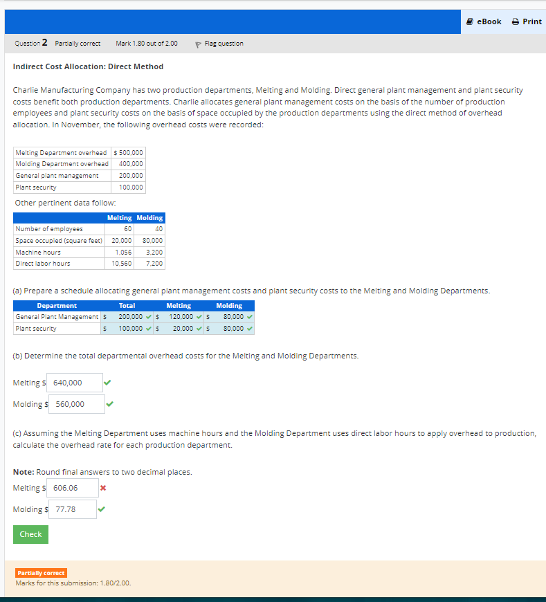I keep getting wrong answer on the melting overhead rate E eBook