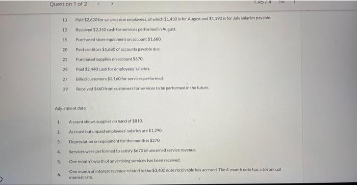 following were the account badances of Flounder Repair Services During Ausust, the