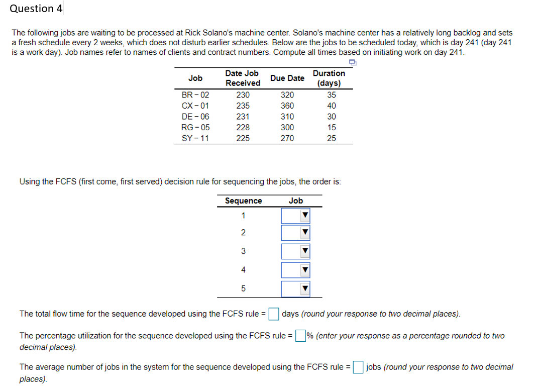 Rick Solano's machine center. Solano's machine center has a relatively long backlog