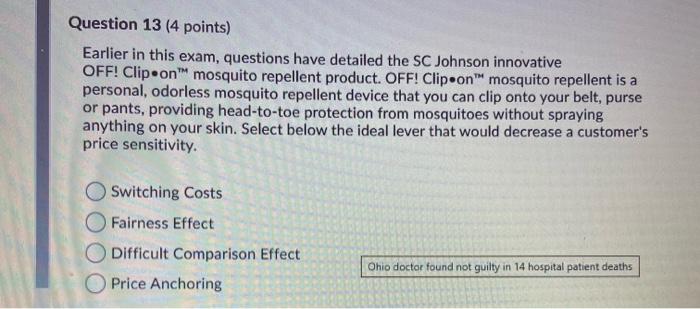 answer please Question 13 (4 points) Earlier in this exam, questions have