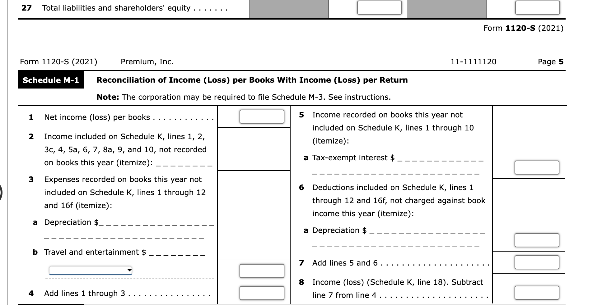 Form 1120-S Tax Return Simulation Note: This problem is for the 2021