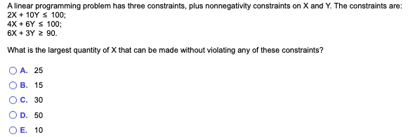  A linear programming problem has three constraints, plus nonnegativity constraints on