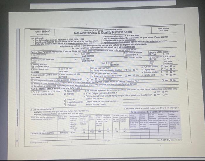 Answer the questions following the scenario. Note: When entering Social Security numbers