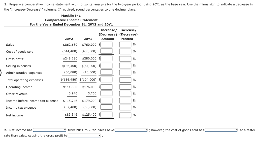 up I need the correcrt answers thank you Horizontal Analysis of Income