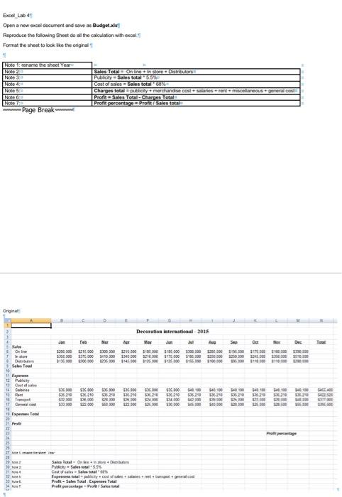  subject name - excel Excel Lab 4 Open a new excel