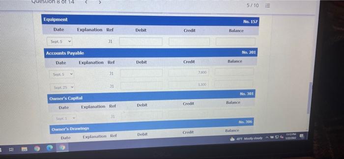 entries into ledger in the order presented in the previous part) No.