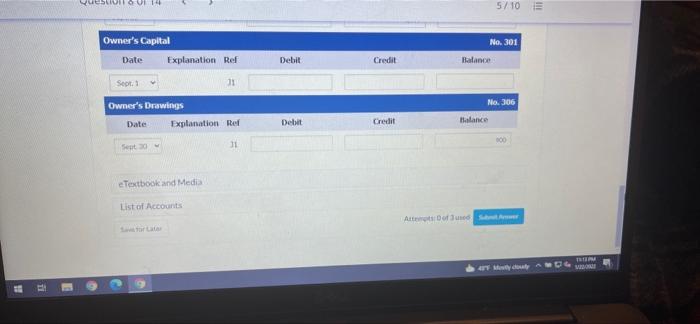 101 Cash Date Debit Balance Explanation Ref Credit Yo000 Sept. 1 31