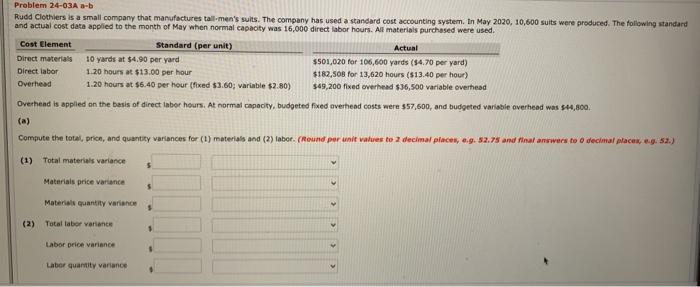  please help! Problem 24-03A a-b Rudd Clothiers is a small company