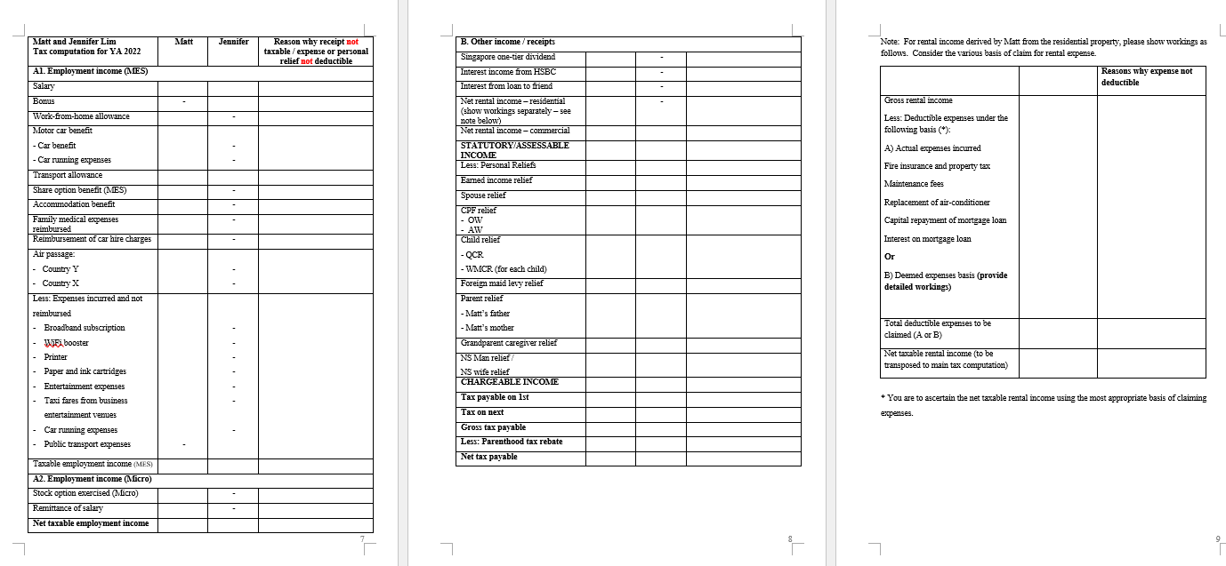 This is a taxation question as question 3 is a very long