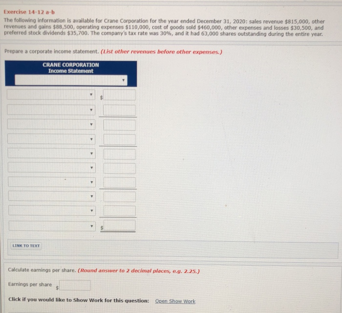  Calculate earnings per share. 