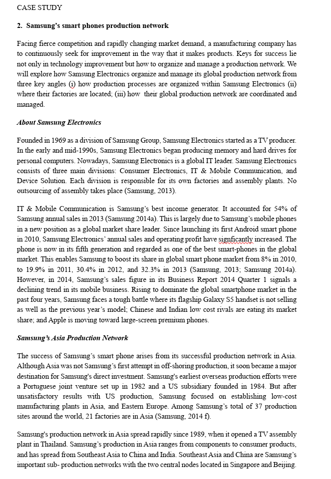 sketch in Samsung's production network for the case study below 2. Samsung's