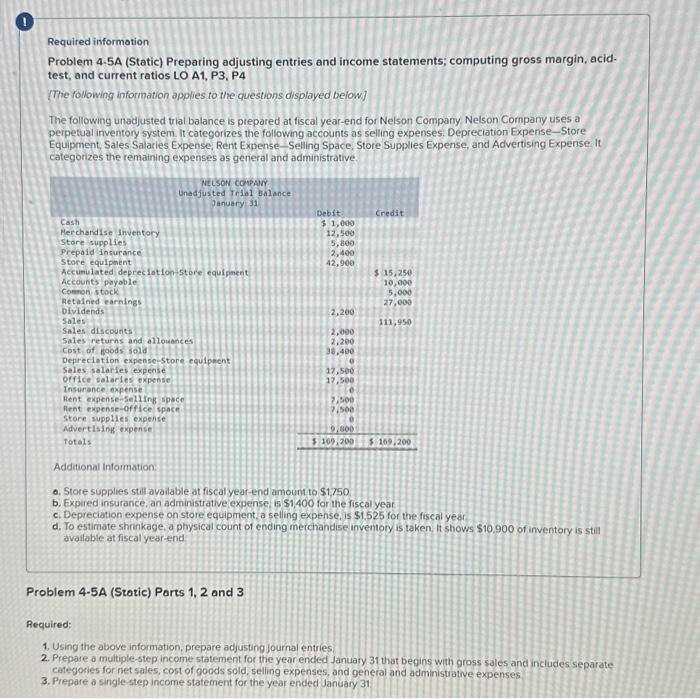 A through D Required information Problem 4.5A (Static) Preparing adjusting entries and
