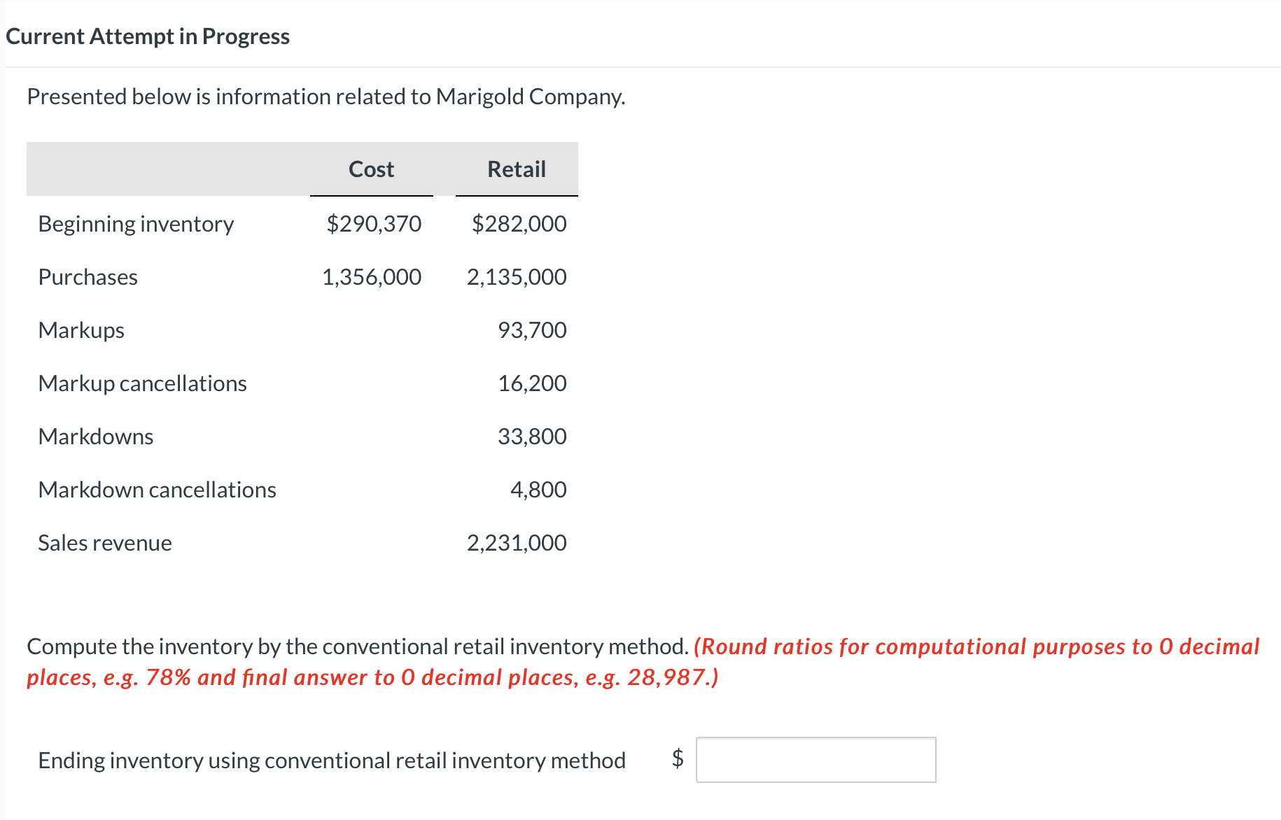  Current Attempt in Progress Presented below is information related to Marigold