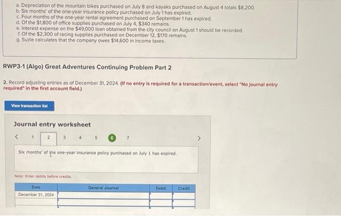 letters a through g! answer letters a through g on journel entry