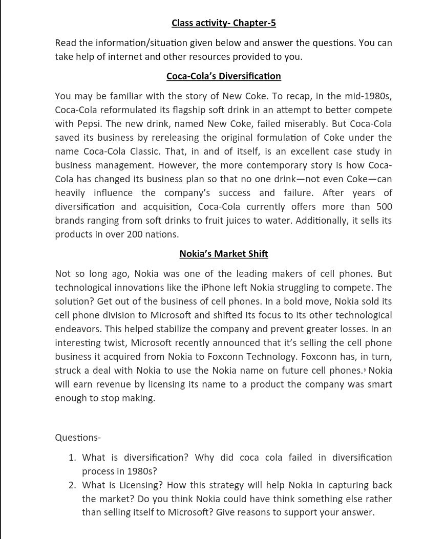 Decision Making. Thank you very much. Class activi- Chapter-5 Read the informationfsituation