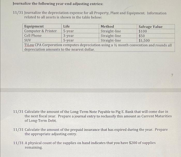 events occurred in October: 10/1 TiLou paid the monthly office rent of