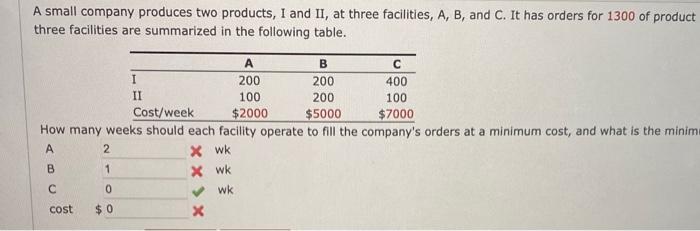 cost A small company grbsuces two products, 1 and H, at three