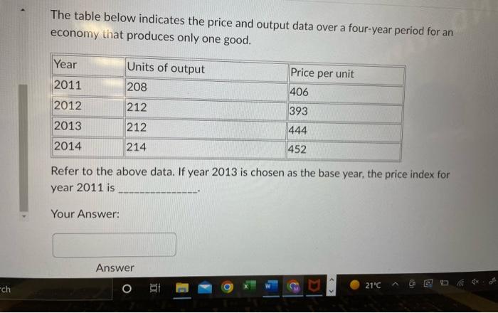 PLEASE ANSWER ASAP The table below indicates the price and output data