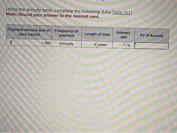  Using the annuity table, complete the following. (Use Table 13.1.) Note: