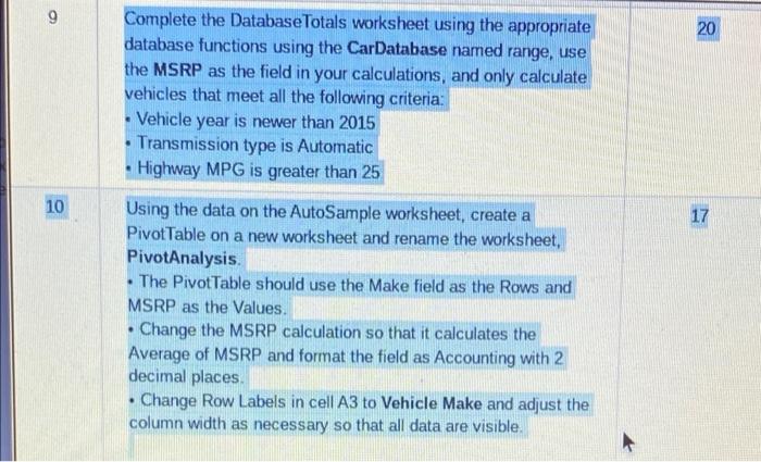 I need help on #9 on filling out the database totals worksheet.
