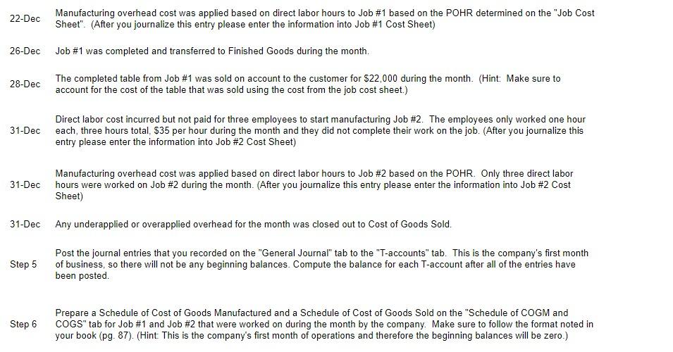 Step 1 You work for Thunderduck Custom Tables Inc. This is the