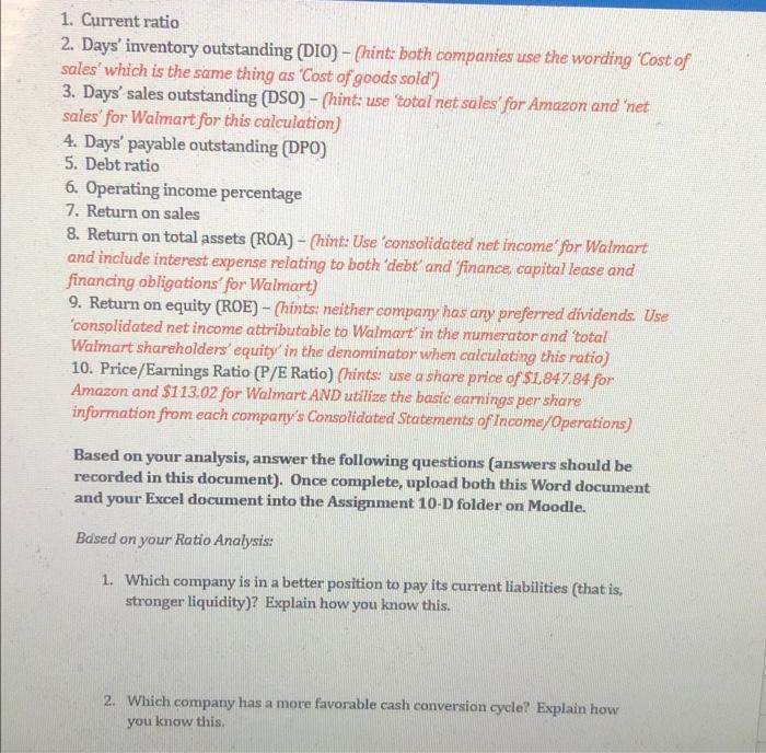  now take a look at the data. 1. Current ratio 2.