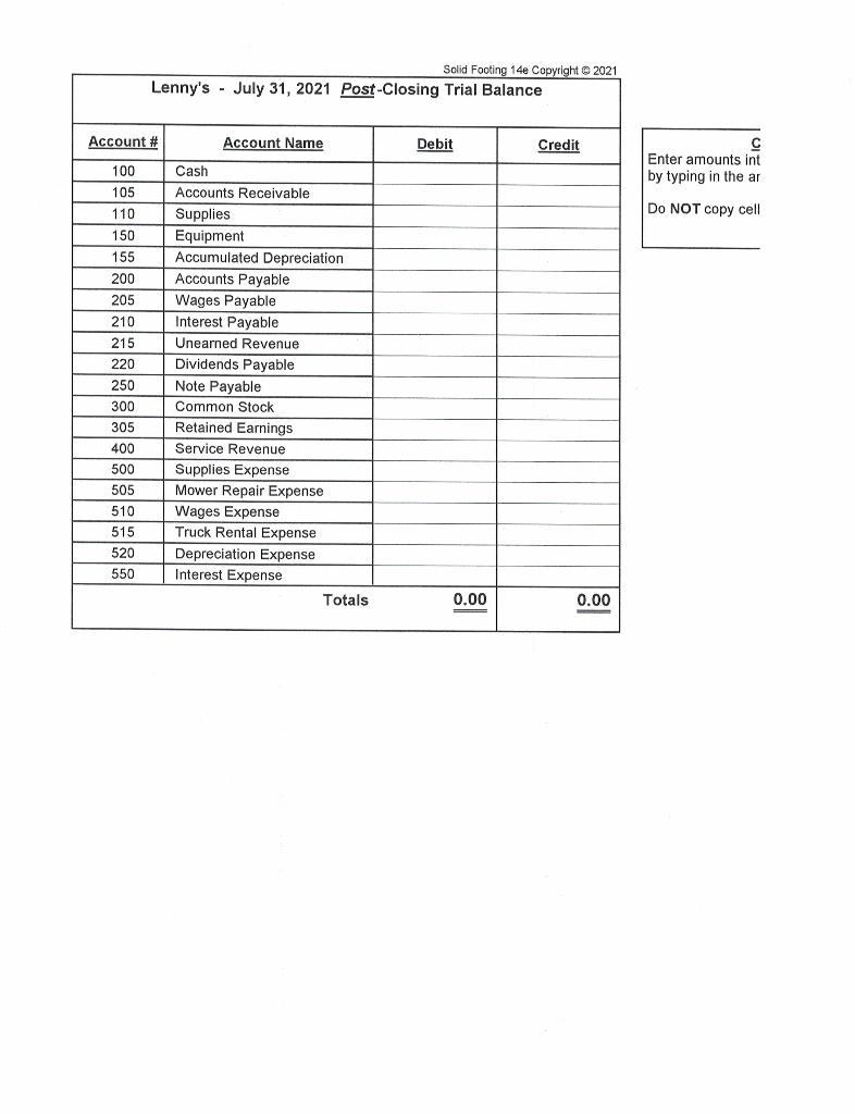 July Transactions (click the Trans tab and then click the Printer Icon)