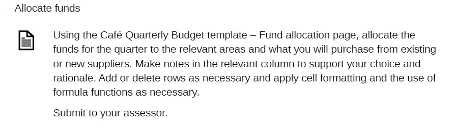  Allocate funds Using the Cafe Quarterly Budget template Fund allocation page,