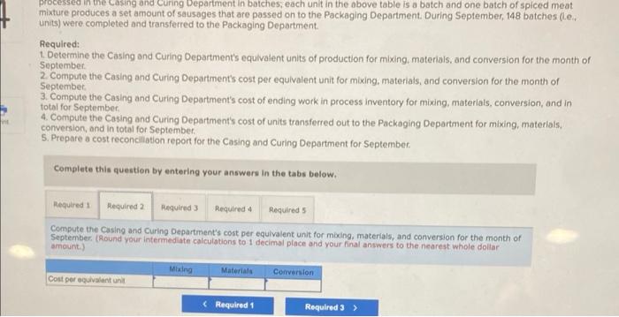 the costs of the spiced meat mixture transferred in from the Mixing