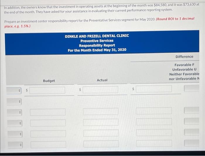 two separate investment centers: Preventive Services and Orthodontic Services. Each of them