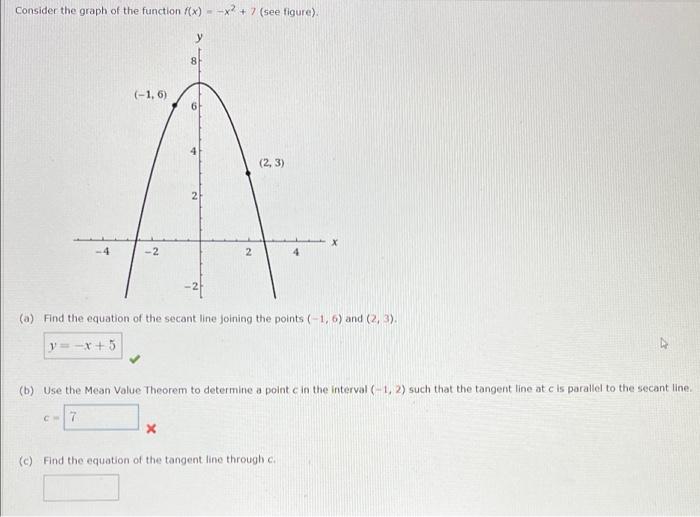 use the mean value theorm to determine a point c in the