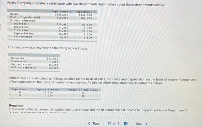 help please! Vortex Company operates a retail store with two departments. Information