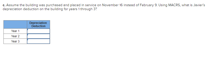 9 of year 1 , Javier purchased a building, including the land