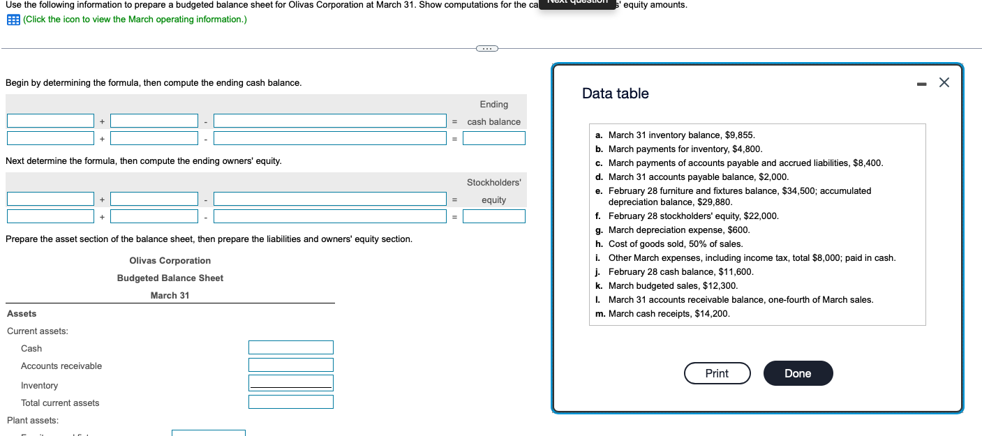  When filling out balance sheet do same layout as problem please