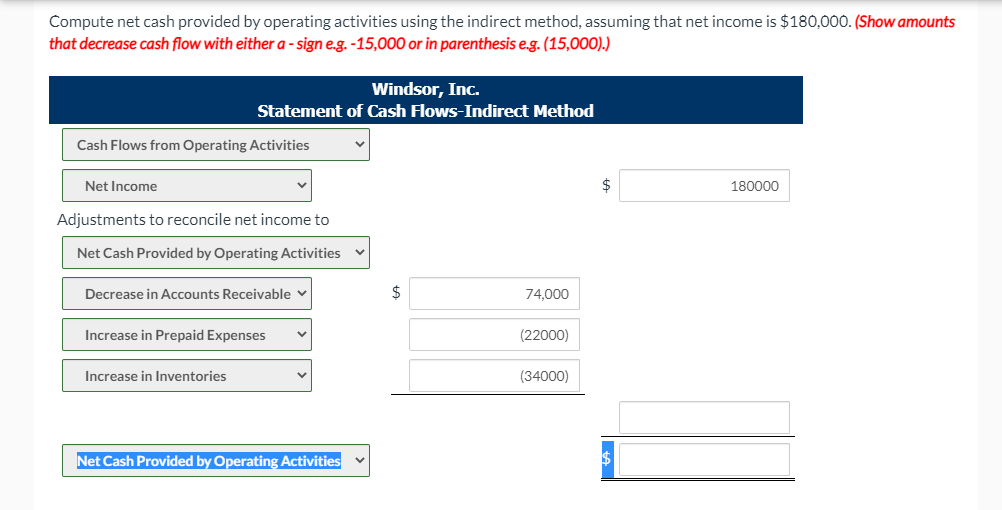  The comparative balance sheets for Windsor, Inc. show these changes in