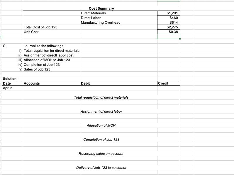 job order costing. On April 2, ki started working on Job 123