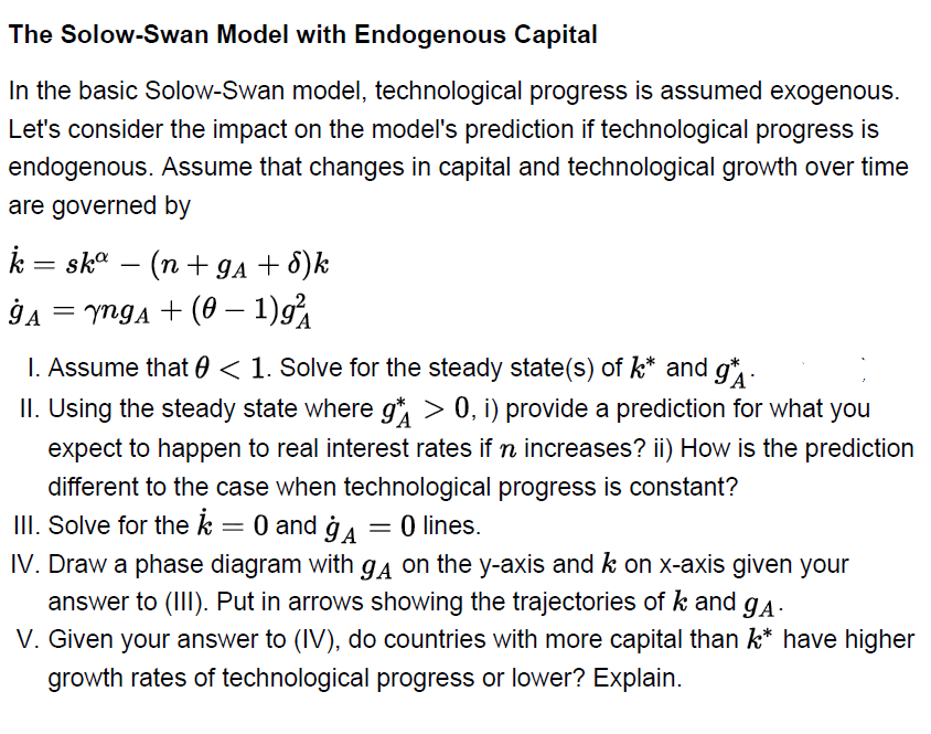  The Solow-Swan Model with Endogenous Capital In the basic Solow-Swan model,