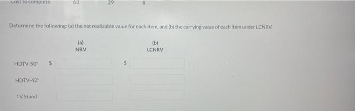 Waterway Electronics' inventory (per unit) HDTV-50 HDTV-42" TV Stand Historical cost 5512