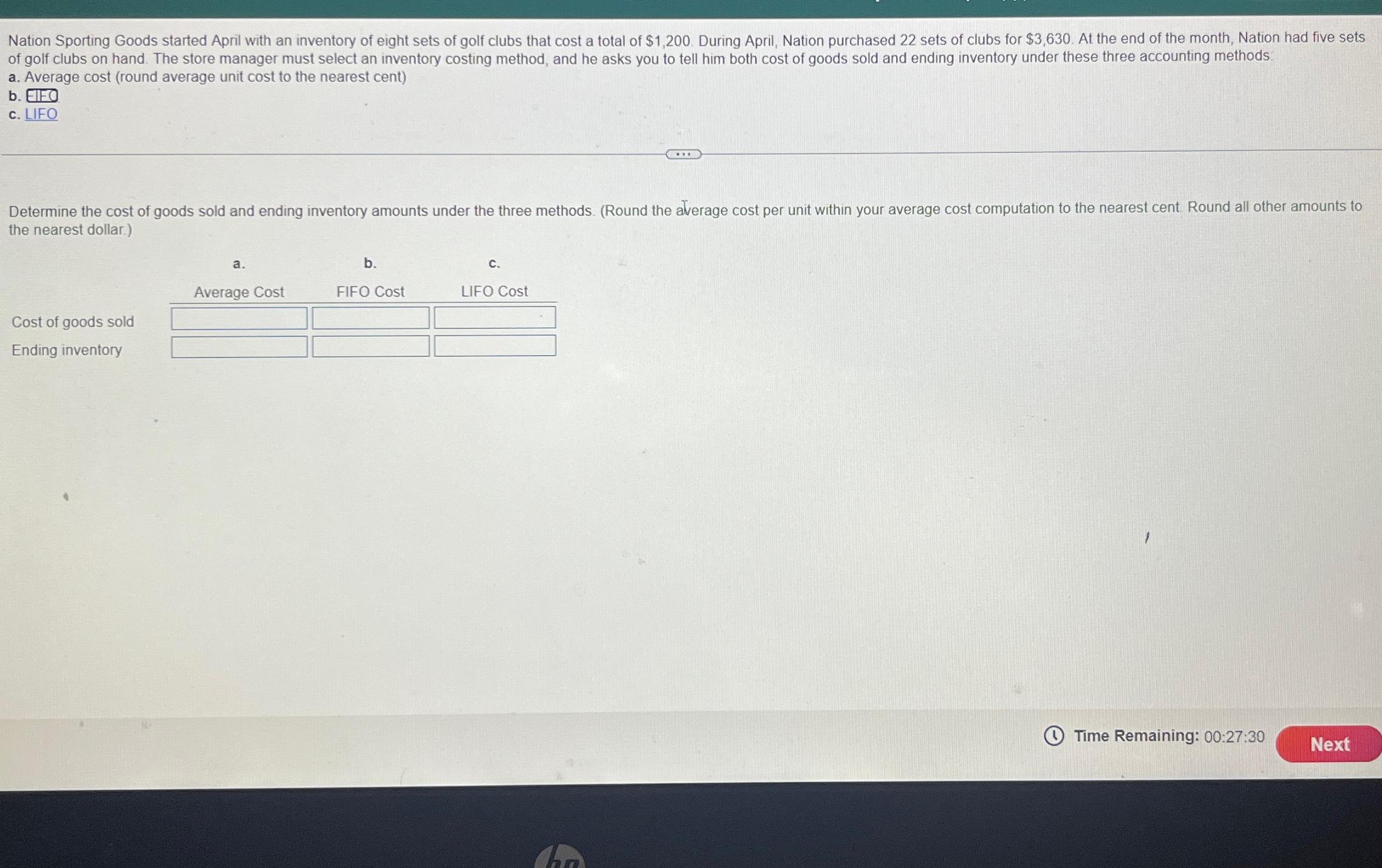  a. Average cost (round average unit cost to the nearest cent)