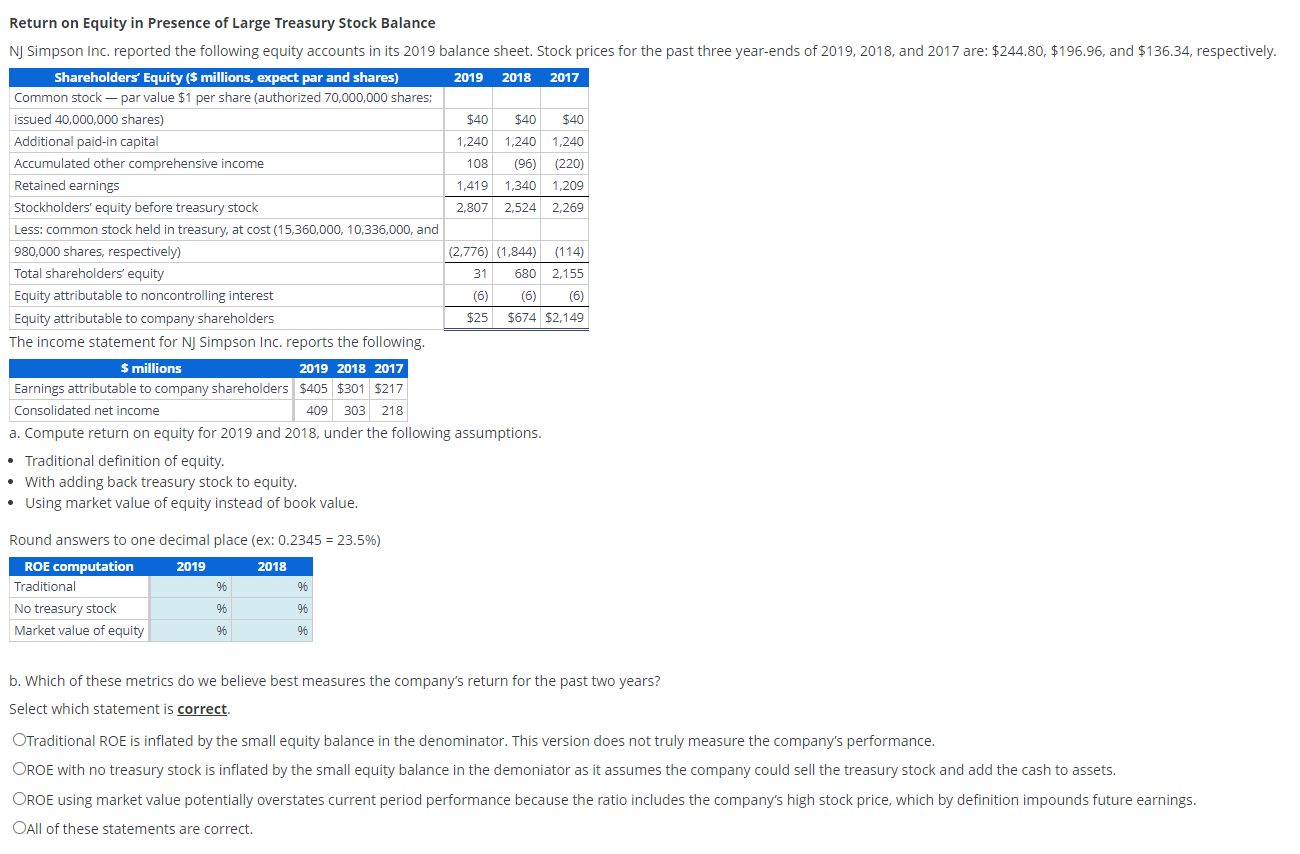Please show a complete step-by-step solution thank you! a. Compute return on