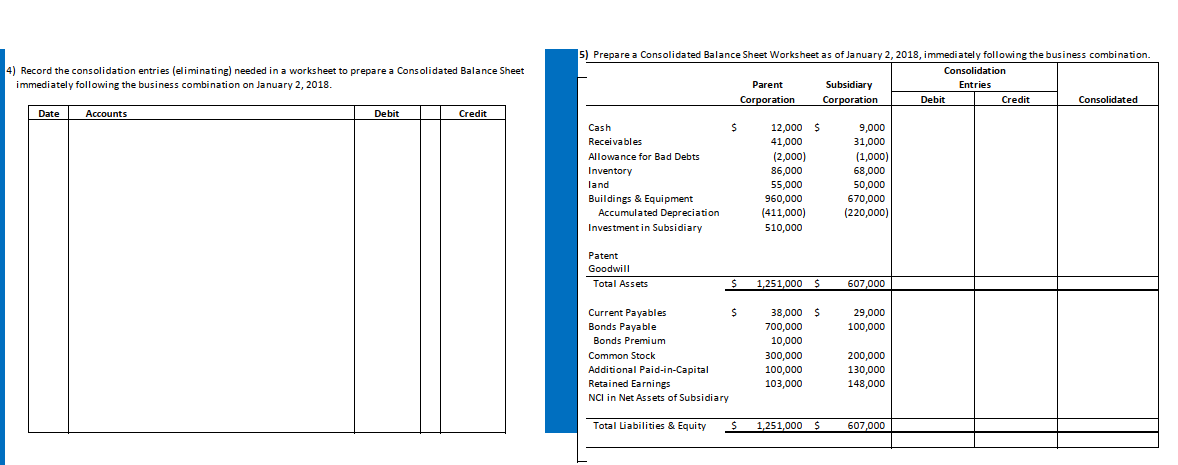 2, 2018, Parent Corporation acquired 75% of Subsidiary Company's outstanding common stock.